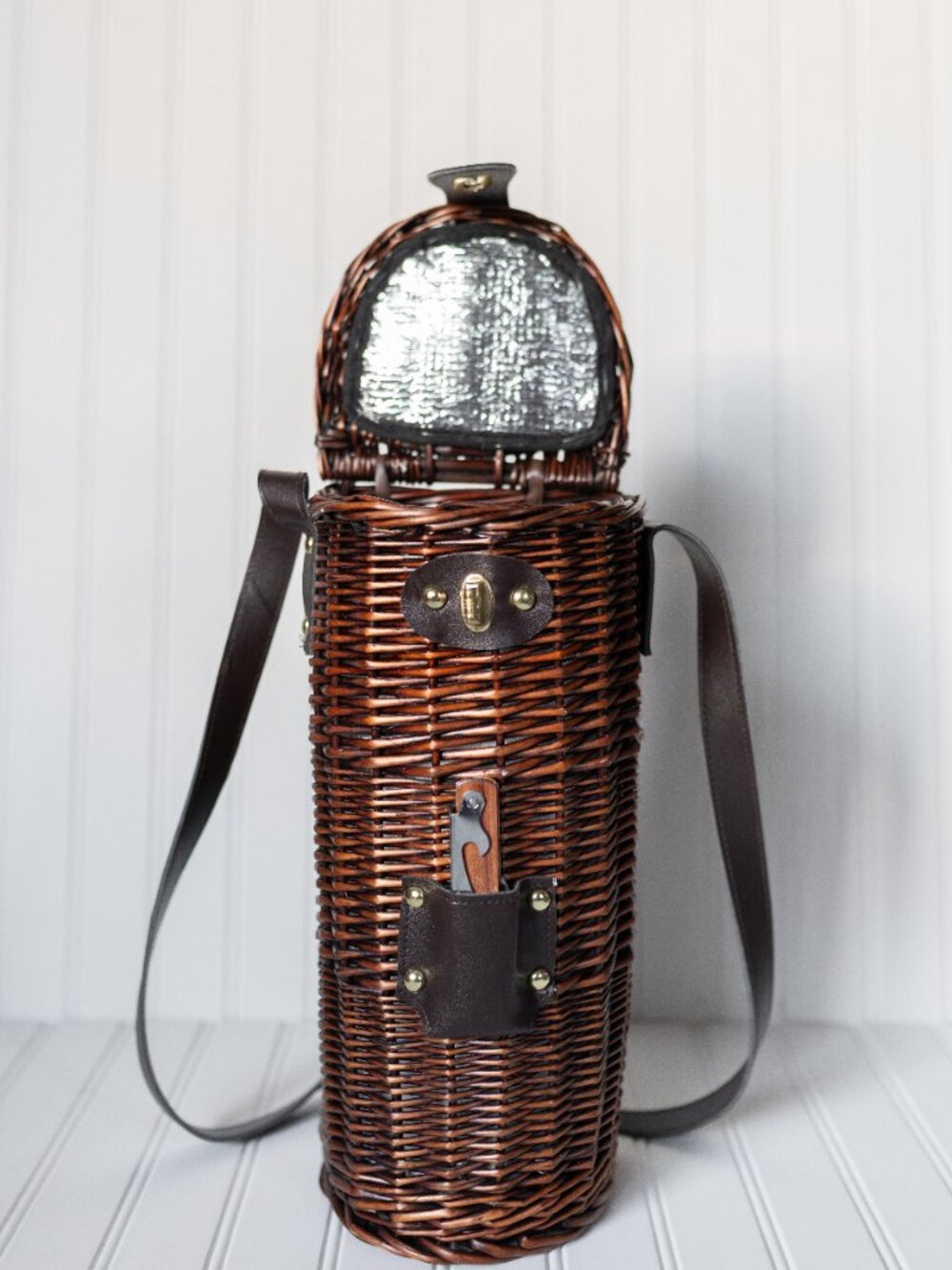 Insulated Wicker Wine Carrier Tote w/ Corkscrew